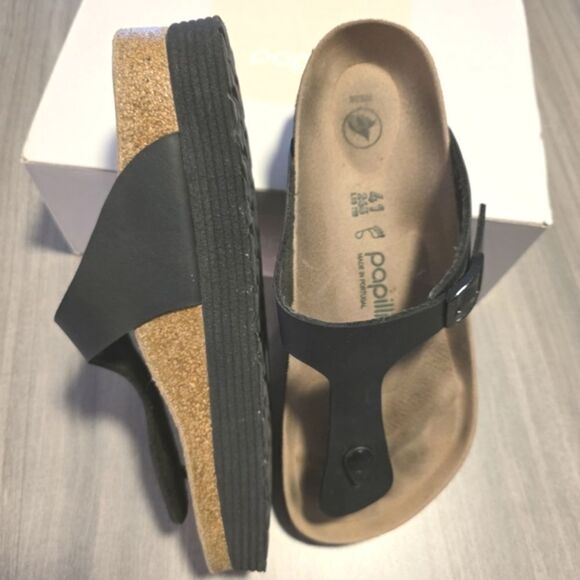 Birkenstocks Gizeh Grooved Black and Tan Platform Sandals Size 41 - Picture 7 of 16